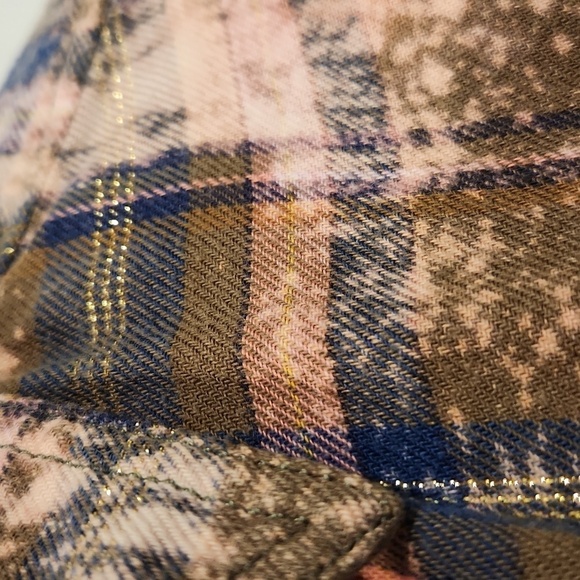 Express Boyfriend Flannel Button Up Gold Metallic - Picture 5 of 7